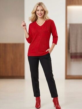 🔴 Women’s Red V-Neck Sweater - Classic Knit-M/L